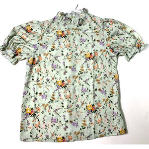 Darling Green Floral Top Blouse Shirt Size XS Round Neck